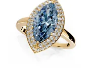Halo Engagement Ring Setting for Fancy Blue Marquise Center with Plain Tapered Band and Prong Head in Yellow Gold
