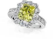 Halo Engagement Ring Setting for Fancy Yellow Radiant Cut Center with Milgrain Channel Band and Prong Head in White Gold