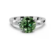 3 Stone Engagement Ring Setting for Fancy Green Round Cut Center with Baguette Accents and Prong Head in Platinum