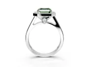 Halo Engagement Ring Setting for Fancy Green Asscher Cut Center with Outer Bezel Rim, Pave Band and Prong Head in Platinum