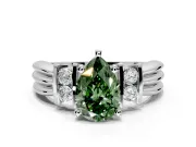 Solitaire Engagement Ring Setting for Fancy Green Pear-Shaped Center with Grooved Bar Accent Band and Prong Head in Platinum