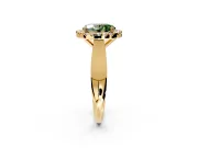 Halo Engagement Ring Setting for Fancy Green Oval Center with Square Band and Prong Head in Yellow Gold