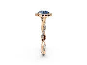 Halo Engagement Ring Setting for Fancy Blue Round Cut Center with Twist Band and Prong Head in Rose Gold