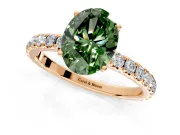 Solitaire Engagement Ring Setting for Fancy Green Oval Center with Large Accent Band and Prong Head in Rose Gold