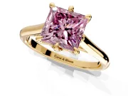 Solitaire Engagement Ring Setting for Fancy Pink Princess Cut Center with Cathedral Band and Prong Head in Yellow Gold