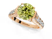 Solitaire Engagement Ring Setting for Fancy Yellow Round Cut Center with Pave Cathedral Shoulders and Prong Head in Rose Gold