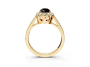 Floral Halo Engagement Ring Setting for Fancy Black Pear-Shaped Center with Large Halo Accents and Prong Head in Yellow Gold