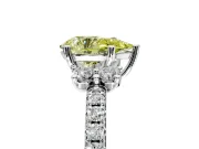 Paired Accent Engagement Ring Setting for Fancy Yellow Pear-Shaped Center with Pave Band and Prong Head in Platinum
