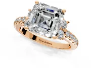 Paired Accent Engagement Ring Setting for Asscher Cut Center with Pave Band and Prong Head in Rose Gold