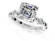 Solitaire Engagement Ring Setting for Asscher Cut Center with Beaded Bezel Station Band and Prong Head in Platinum