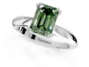 Solitaire Engagement Ring Setting for Fancy Green Emerald Cut Center with Reverse Tapered Band and Prong Head in Platinum