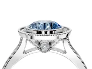 Halo Engagement Ring Setting for Fancy Blue Round Cut Center with Milgrain Pave Band and Bezel Head in Sterling Silver