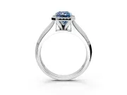 Halo Engagement Ring Setting for Fancy Blue Radiant Cut Center with Knife Ridge Cathedral Band and Prong Head in Sterling Silver