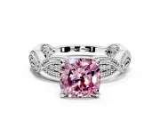 Solitaire Engagement Ring Setting for Fancy Pink Cushion Cut Center with Marquise Panel Band and Prong Head in Platinum