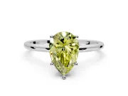 Solitaire Engagement Ring Setting for Fancy Yellow Pear-Shaped Center with Straight Thin Band and Prong Head in Platinum