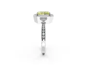 Halo Engagement Ring Setting for Fancy Yellow Radiant Cut Center with Milgrain Rim, Pave Band and Prong Head in Sterling Silver