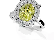 Single Halo Engagement Ring Setting for Fancy Yellow Oval Center with Corner Claws, Plain Band and Prong Head in Platinum
