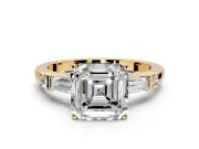 Bar-Set Engagement Ring Setting for Asscher Cut Center with Tapered Baguette Accents and Prong Head in Yellow Gold
