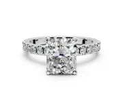 Solitaire Engagement Ring Setting for Radiant Cut Center with Fine Pave Band and Claw Prong Head in White Gold
