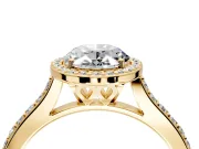 Halo Engagement Ring Setting for Oval Center with Pave Accents, Heart Basket and Prong Head in Yellow Gold