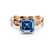 Solitaire Engagement Ring Setting for Fancy Blue Asscher Cut Center with Accented Twist Band and Leaf Prong Head in Rose Gold