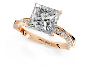 Side Accent Engagement Ring Setting for Princess Cut Center with Accent Shoulders and Prong Head in Rose Gold