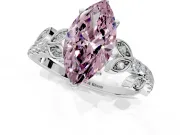 Leaf Motif Engagement Ring Setting for Fancy Pink Marquise Center with Pave Band and Prong Head in Platinum