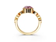 Vintage Station Engagement Ring Setting for Fancy Pink Round Cut Center with Accents and Prong Head in Yellow Gold
