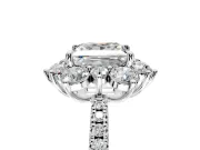 Floral Halo Engagement Ring Setting for Princess Cut Center with Pave Accents and Prong Head in Sterling Silver