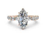 Shared-Prong Engagement Ring Setting for Marquise Center with Graduated Accents and Prong Head in Rose Gold
