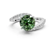 Solitaire Engagement Ring Setting for Fancy Green Round Cut Center with Pave Bypass Swirl Band and Prong Head in White Gold