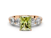 5 Stone Engagement Ring Setting for Fancy Yellow Radiant Cut Center with Graduated Accents and Prong Head in Rose Gold