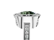Halo Engagement Ring Setting for Fancy Green Round Cut Center with Milgrain Halo, Pave Band and Prong Head in Platinum