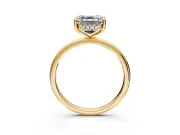 Hidden Halo Engagement Ring Setting for Asscher Cut Center with Thin Round-Wire Band and Prong Head in Yellow Gold