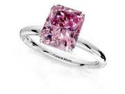 Low-Set Solitaire Engagement Ring Setting for Fancy Pink Radiant Cut Center with Thin Plain Band and Prong Head in White Gold