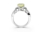 3 Stone Engagement Ring Setting for Fancy Yellow Asscher Cut Center with Pave Split Shank and Prong Head in Platinum