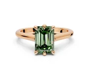 Solitaire Engagement Ring Setting for Fancy Green Emerald Cut Center with Cathedral Band and Prong Head in Rose Gold