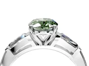3 Stone Engagement Ring Setting for Fancy Green Oval Center with Tapered Baguettes, Plain Band and Prong Head in Platinum