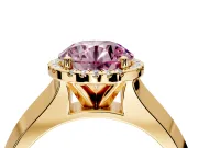 Halo Engagement Ring Setting for Fancy Pink Round Cut Center with Knife Ridge Cathedral Band and Prong Head in Yellow Gold