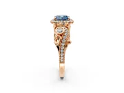 Milgrain Halo Engagement Ring Setting for Fancy Blue Cushion Cut Center with Shoulder Bezels and Prong Head in Rose Gold