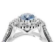Large Accent Halo Engagement Ring Setting for Fancy Blue Pear-Shaped Center with Pave Split Shank and Prong Head in Sterling Silver