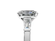 3 Stone Engagement Ring Setting for Emerald Cut Center with Channel Baguette Accents and Prong Head in Platinum