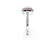 Halo Engagement Ring Setting for Fancy Pink Radiant Cut Center with Inner Milgrain Border and Prong Head in Sterling Silver