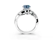 Halo Engagement Ring Setting for Fancy Blue Round Cut Center with Marquise and Pave Bypass Band and Prong Head in White Gold