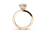 Solitaire Engagement Ring Setting for Princess Cut Center with Fine Pave Band and Claw Prong Head in Rose Gold