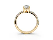 Solitaire Engagement Ring Setting for Pear-Shaped Center with Multi-Row Pave Accents and Basket Head in Yellow Gold