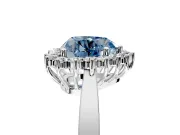 Starburst Halo Engagement Ring Setting for Fancy Blue Heart-Shaped Center with Flat Cathedral Band and Prong Head in White Gold