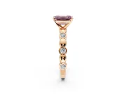 Solitaire Engagement Ring Setting for Fancy Pink Emerald Cut Center with Beaded Bezel Station Band and Prong Head in Rose Gold