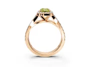 Halo Engagement Ring Setting for Fancy Yellow Emerald Cut Center with Narrow Pave Split Shank and Prong Head in Rose Gold