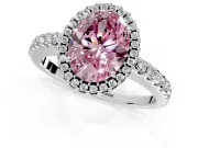 Accent Halo Engagement Ring Setting for Fancy Pink Oval Center with Full-Length Pave Band and Prong Head in Platinum